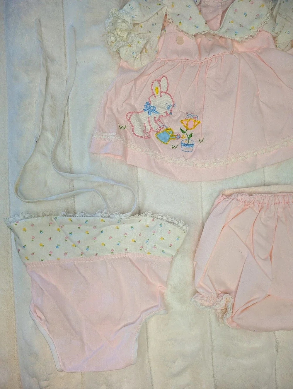 Cradle Togs Vtg 1980s 3 Piece Bunny Embroidered Infant Set